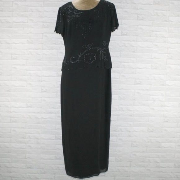 R&M RICHARDS Dress Beaded Embellished Midaxi Mother of Bride Groom Black 10 - Picture 1 of 14